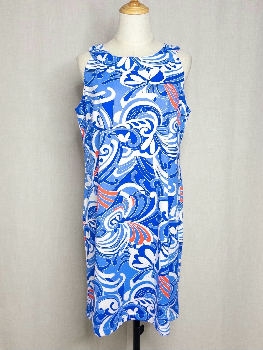Katherine Way Seaside Swirl Sleeveless Shift Dress Blue White Swirl Print XL